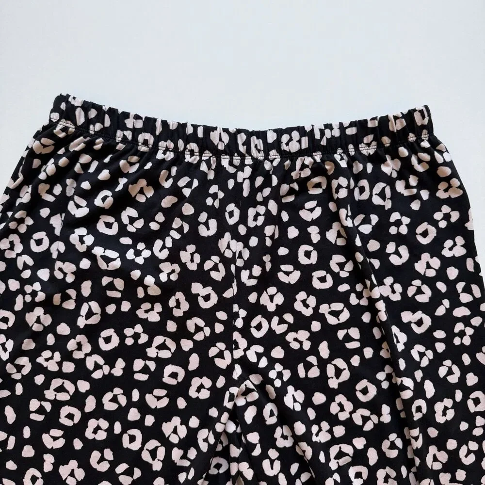Kate Spade NY Pajama Set XL Black Pink Leopard Print 2 Pc Long Sleeve